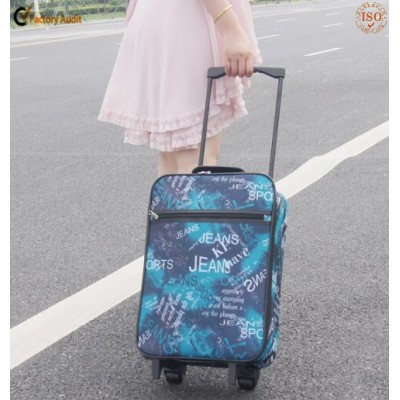 colorful printing oxford double trolley system portable and foldable trolley bag