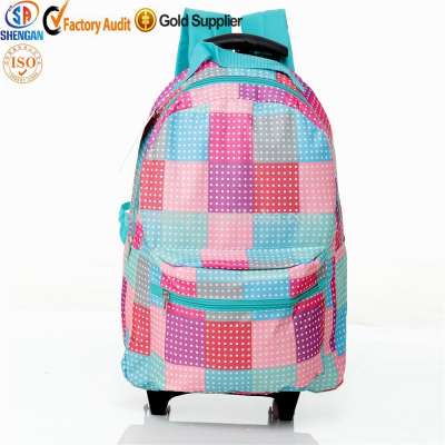 600D polyester printing teens school trolley bags trolley backpack for girl