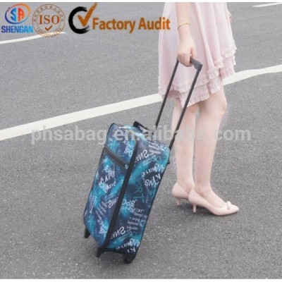 custom print foldable trolley bag shopping trolley bag with wheel light weight travel luggage bag